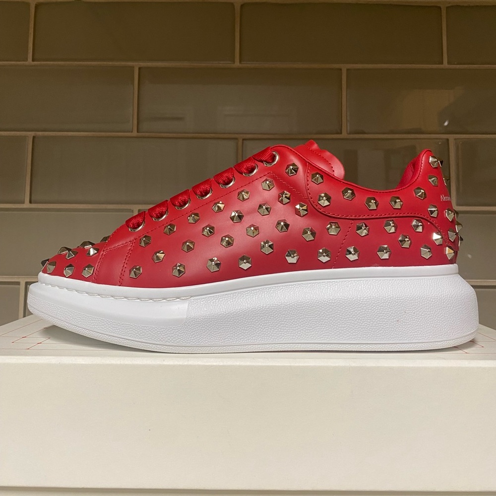 Alexander McQueen Oversized Studded Welsh Red Leather Sneakers